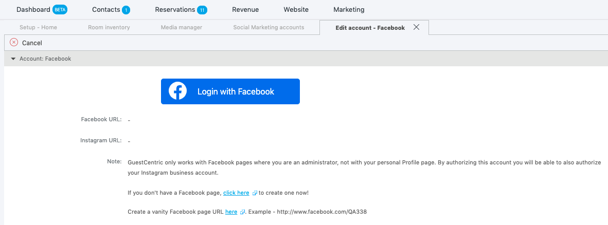 How to configure Facebook login page for Guest users